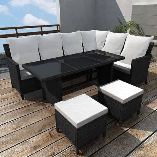 4 PIECE RATTAN GARDEN SET WITH CUSHIONS BLACK