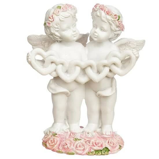 Collectable Cherub Pair with Heart Chain Free Postage