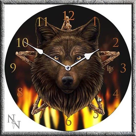 WILD FIRE - WOLF CLOCK 34CM