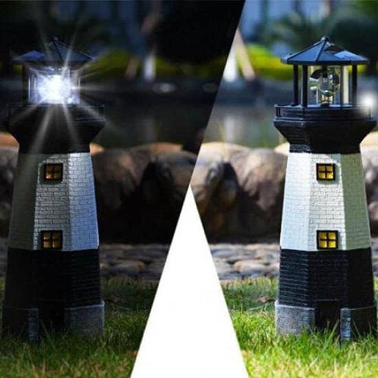 SOLAR POWER LIGHTHOUSE ROTATING LED GARDEN LIGHT