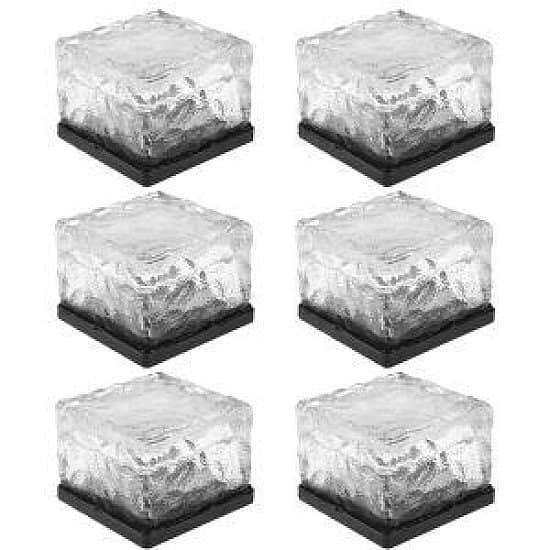 6x Solar Garden Glass Cube Path Light