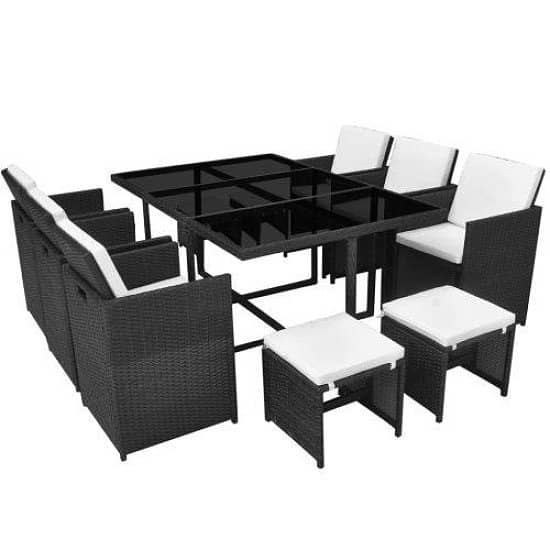 Outdoor Dining Set 27 Piece Black Poly Rattan Garden Patio Furniture