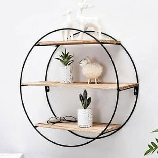 Round Floating Metal Shelving Unit | Vintage Wooden Shelf Unit (free p&p)