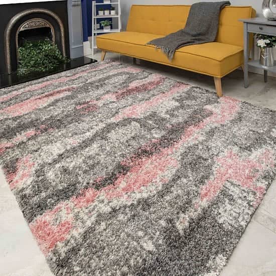 SAVE 4% - Pink Grey Cloud Mottled Shaggy Living Room Rug - Murano!
