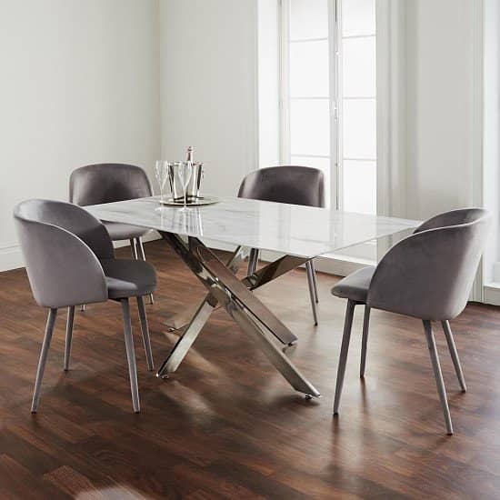 Silver Plated Marble Glass Dining Table