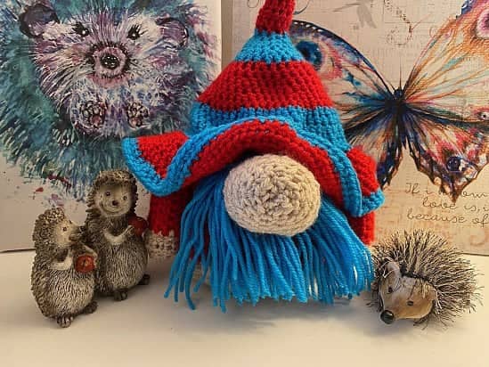 Handmade Crochet Gnome - Red and Blue