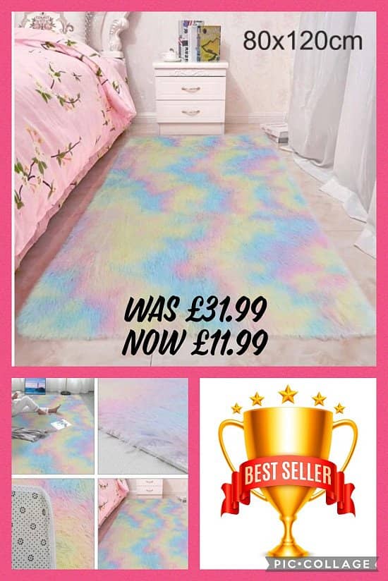 80X120CM RAINBOW FLUFFY RUGS £11.99