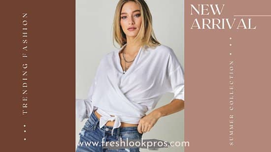 Freshlookpros V-Neck Long Sleeve Wrap Top