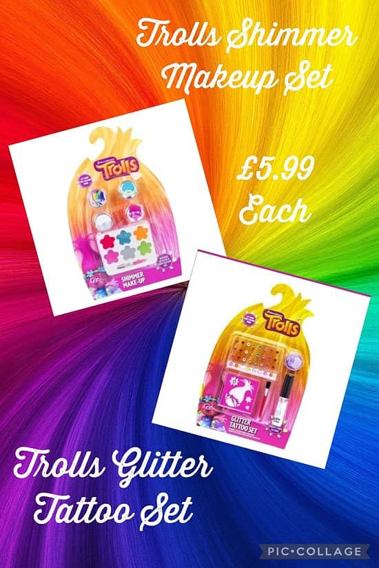 Trolls shimmer make up set and trolls glitter tattoo set