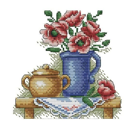 CROSS STITCH  TEAPOT FLOWER