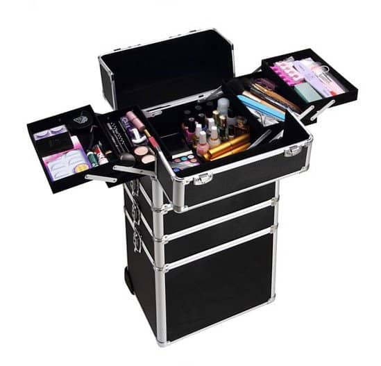 4-in-1 Draw-bar Style Interchangeable Aluminum Rolling Makeup Case Black