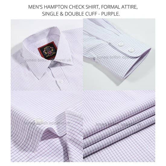 Men’s Shirts, Formal Attire. The Purple Hampton Check, Long Sleeve.