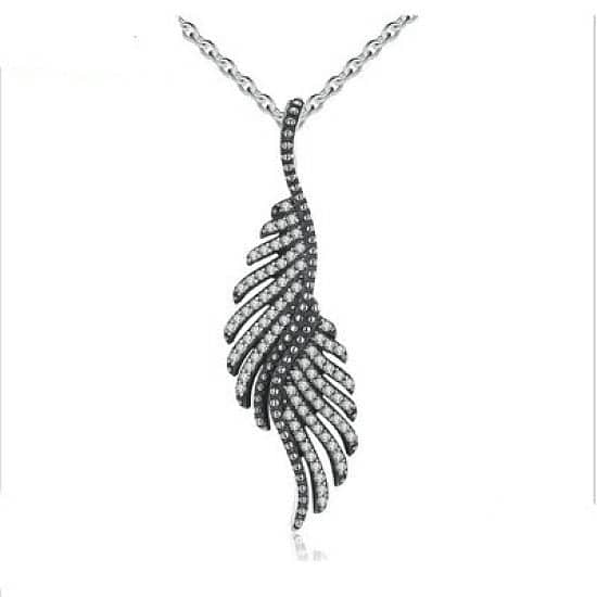 Silver Majestic Feathers Necklace with Clear CZ - £25.00 was £49.00