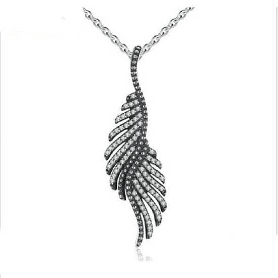 Silver Majestic Feathers Necklace with Clear CZ - £25.00 was £49.00