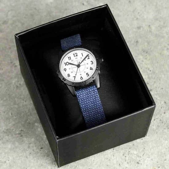 Personalised Black with Blue Canvas Strap Boys Watch - £26.99