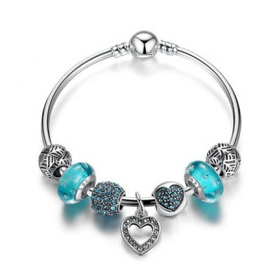 Blue Love Heart Charm Bangle Set - £6.99 was £21.99