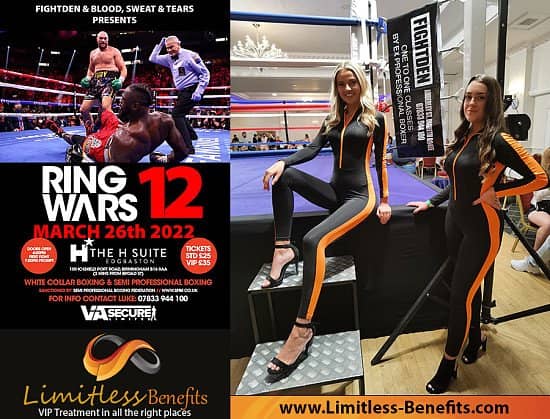 Win 2 free tickets to FightDen's Ring Wars 12 with Limitless Benefits Ring Girls Birmingham