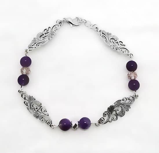 Win this Purple amethyst, pink silver crystals, silver plated bracelet