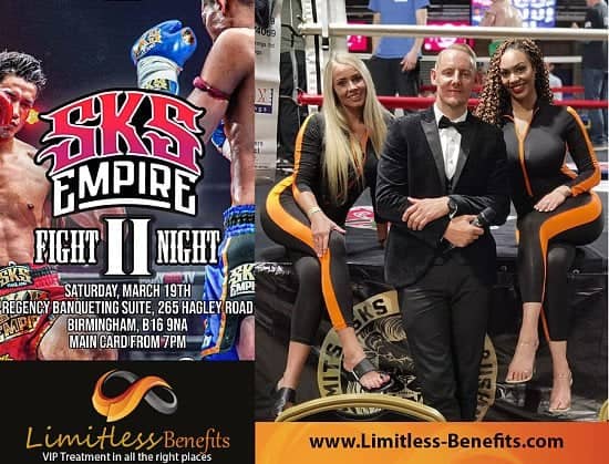 Win 2 free tickets to SKS Fight Night 2 Muay Thai with Limitless Benefits Ring Girls Birmingham