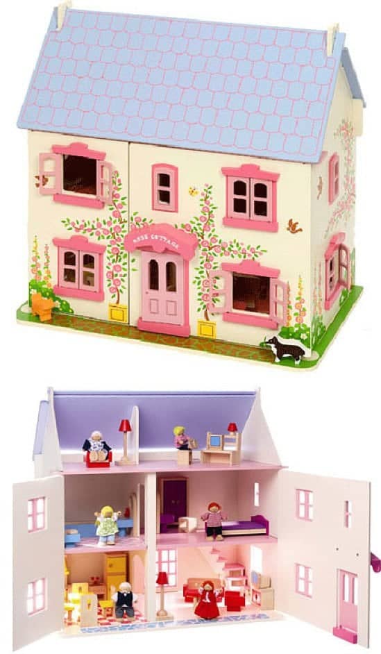 Rose Doll's House With Furniture And Dolls