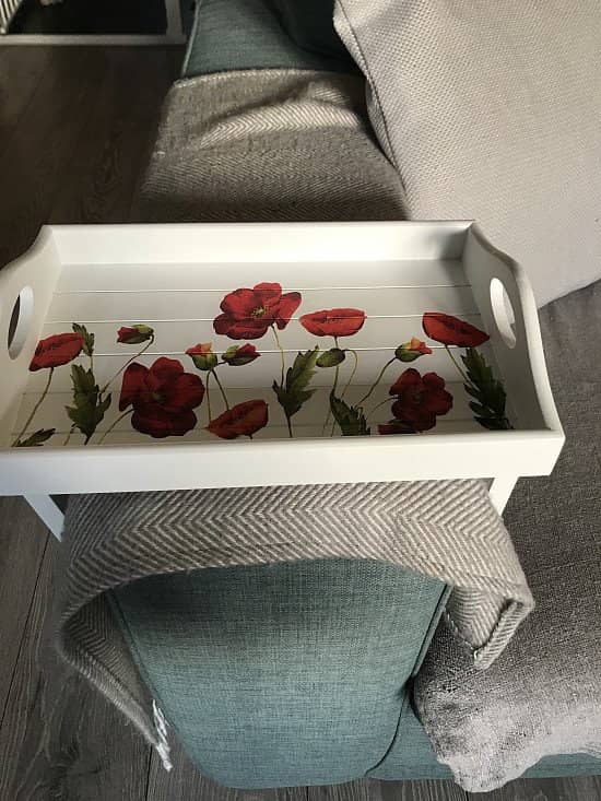 new decoupaged poppy folding armchair tray