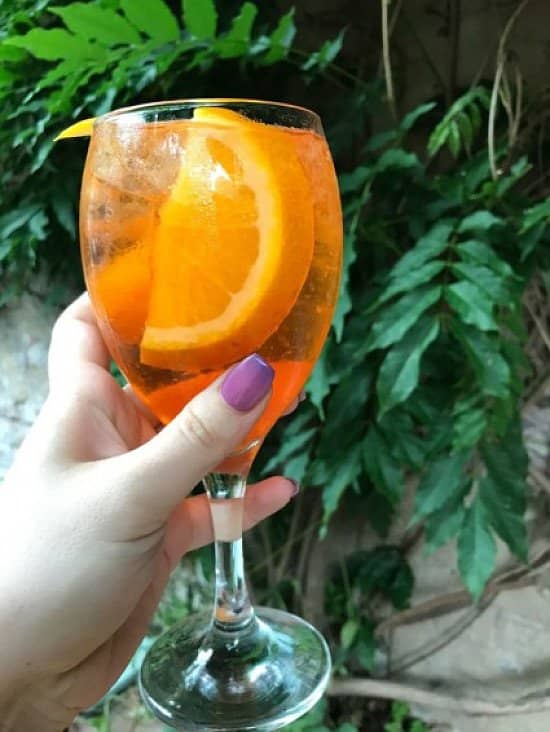 Some delicious Prosecco cocktails on offer, like this tasty Aperol Spritz!