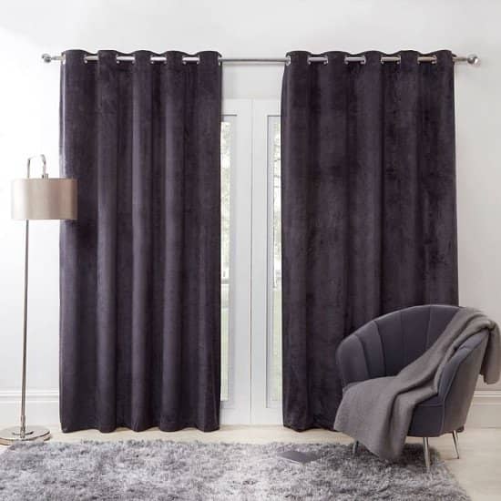 Charcoal Grey Capri Velvet Eyelet Curtains