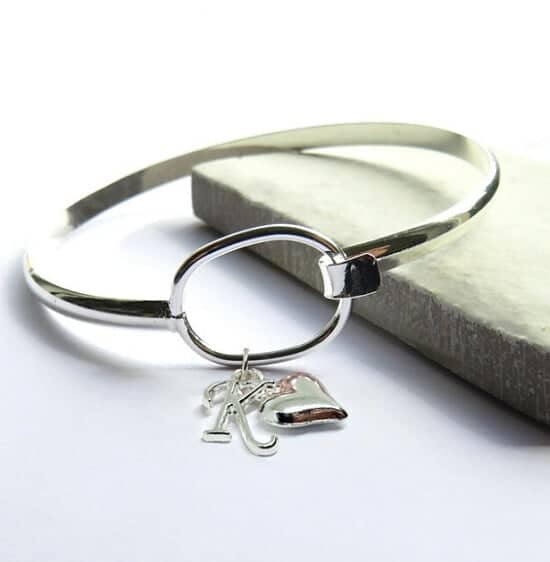 Initial Loop Bangle with Heart Charm  - £14.99