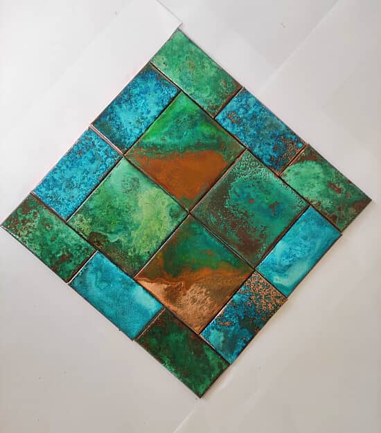 TILES Copper patina verdigris Splashback backsplash Handmade Art Tiles Craft wall art copper