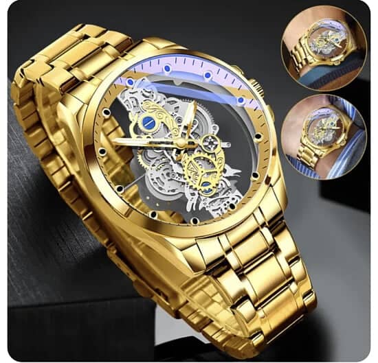 Mens gold quartz watch