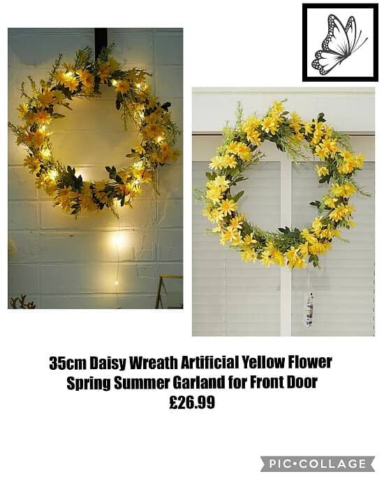 35cm Daisy Wreath Artificial Yellow Flower Spring Summer Garland for Front Door  💓💓 £26.99 💓💓