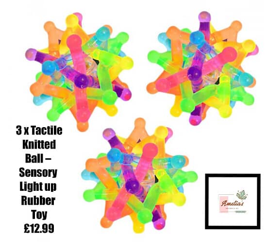 3 x Tactile Knitted Ball – Sensory Light up Rubber Toy 💕💕 £12.99 💕💕