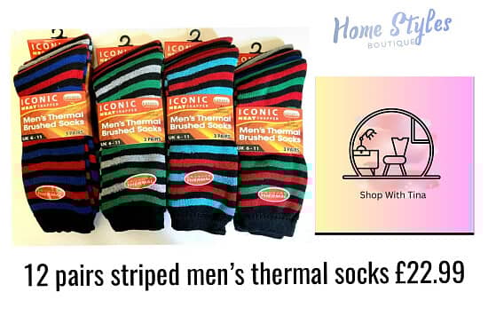 12 pairs striped men’s thermal socks £22.99