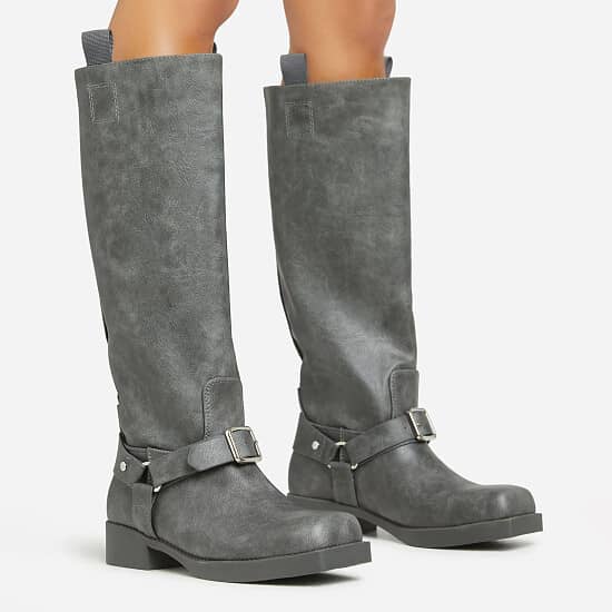 65% off on the Equestria Buckle Detail Square Toe Knee High Long Biker Boots!