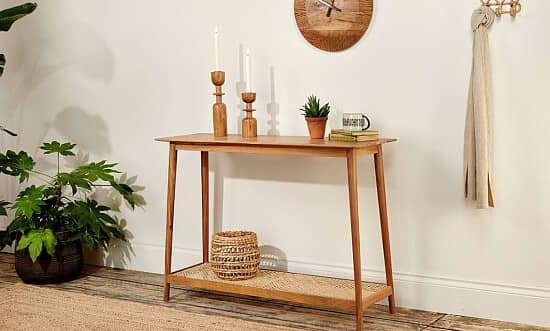 Add elegance to your home with the Erabar Acacia & Cane Console Table, now at a 20% discount!