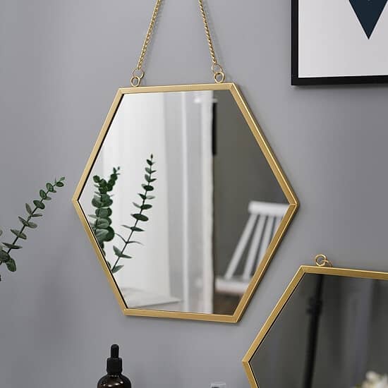 Nordic Iron Hexagonal Wall Mirror Bathroom Bathroom Dormitory Mirror Wall-mounted
