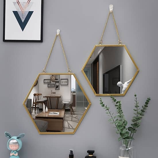 Nordic Iron Hexagonal Wall Mirror Bathroom Bathroom Dormitory Mirror Wall-mounted