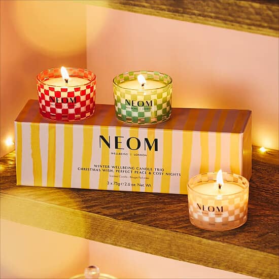 Save 15% on the NEOM Winter Wellbeing Candle Trio – Embrace the Season’s Glow!