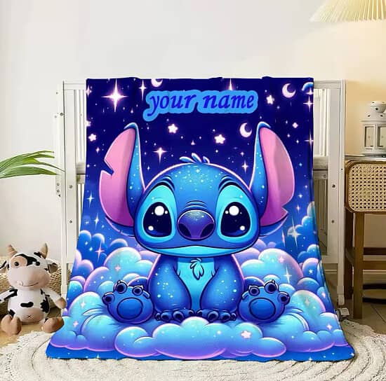 Custom Name Personalized Blanket, Disney Stitch Printed Blanket