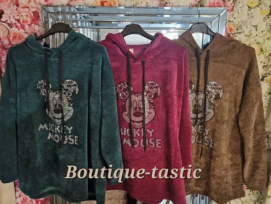 Curve Italian Corduroy Mickey Print Hooded Tunic Top - 3 colors