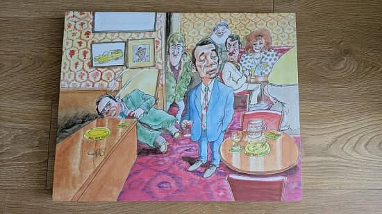Only Fools And Horses Stretched Canvas Del Falling Through The Bar 50cm x 40cm