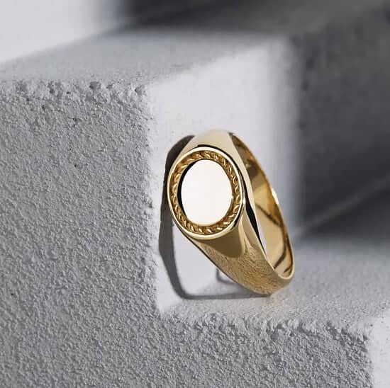 💛 Save 70% – John Greed CANDY Spun Gold Plated Silver Rope Edge Signet Ring 💛