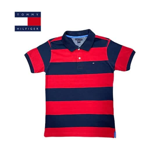 Tommy Hilfiger Contrast Trim Polo Shirt Navy Blue & Red UNISEX