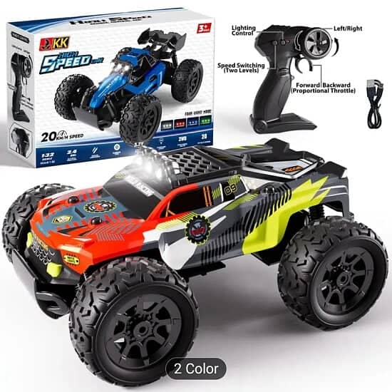 K.K 1:32 Scale Mini RC Truck, 2WD High-Speed up to 20km/h, 2.4GHz, Four-Color Headlights, Dual Speed