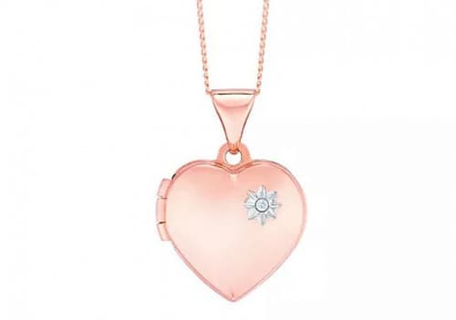 SAVE 30% on this 9ct Rose Gold Diamond Set Heart Locket With 18" Chain!