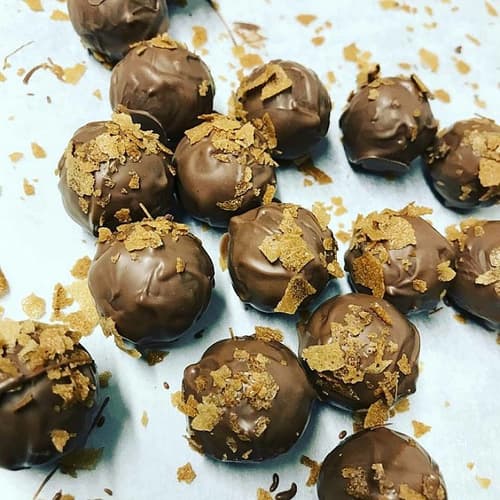 A fresh batch of Crispy wafer truffles & rhubarb crumble truffle making their way to Vibrant Senses