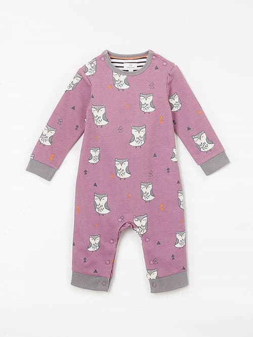 SALE ON BABY CLOTHES, SAVE £6.00 - John Lewis & Partners Baby GOTS Organic Cotton Owl Romper, Lilac!
