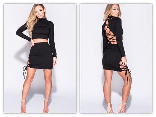 BLACK LACE UP DETAIL 2 PIECE