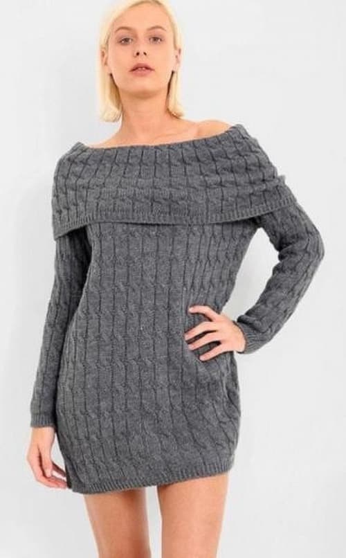 GREY BARDOT KNITTED DRESS