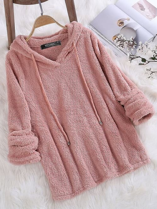 SALE - YCOSIC Fleece Hooded Solid Color Long Sleeve Sweatshirt!